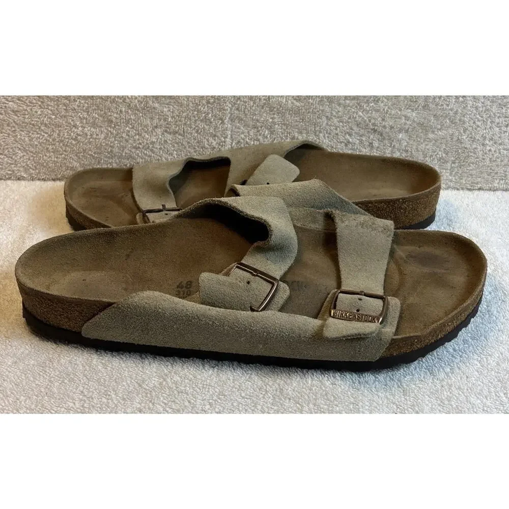 Birkenstock Arizona Tan Grey Soft Footbed Suede Leather Sandals Men Size 48/15